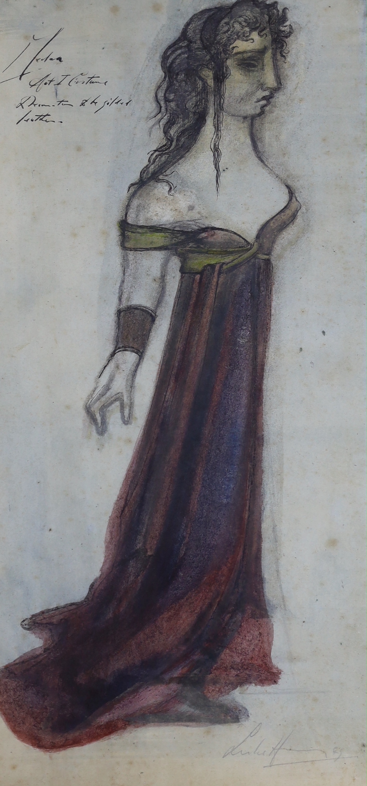 Leslie Hurry (1909-1978), ink and watercolour, costume design for 'Medea 1948' directed by John Gielgud, signed in pencil, 48 x 23cm